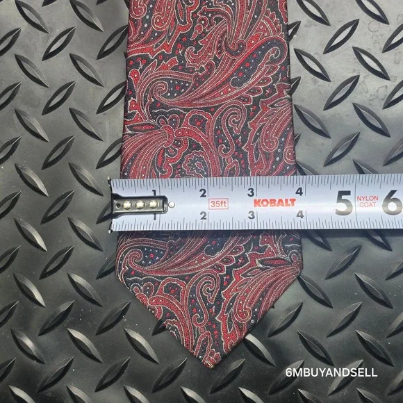 Polo Ralph Lauren Silk Tie Red Navy Blue Paisley Hand Made USA 3.75 Inch Width - Picture 5 of 6